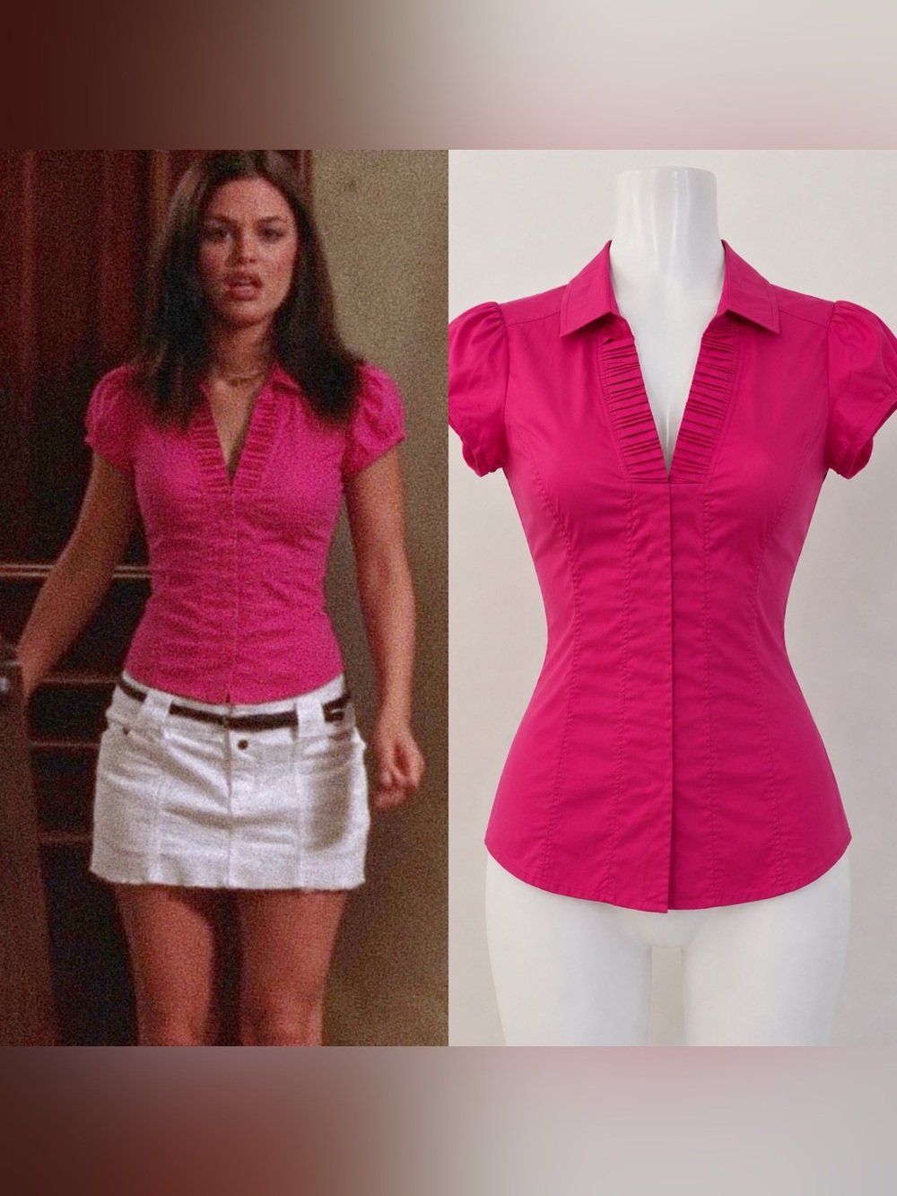 Vintage Hot Pink Fitted Short-Sleeve Button-Front Shirt [2/$50]